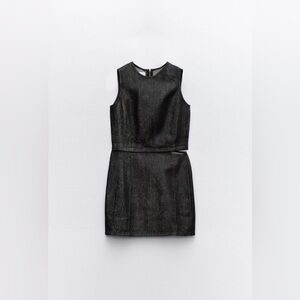 Zara TRF NWT Mini Dress Dark Heavy Denim side slit SZ M sexy cutout sleeveless